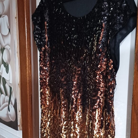 Vtg Pretty Guide Womens XL Sequins Top  Dolman Sleeve Party Black Gold  US - Picture 2 of 7